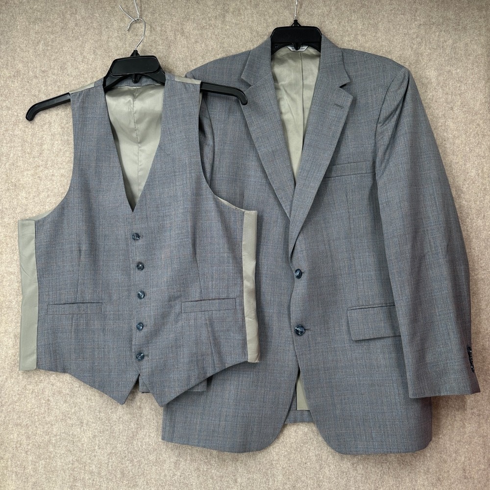 Vtg Botany 500 Mens Suit Blazer Jacket 38R & Vest Blue‎ Windowpane